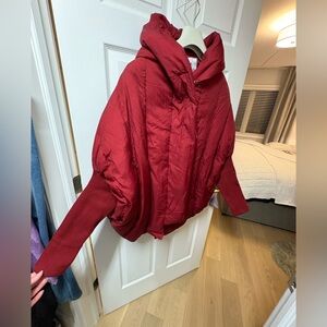 Soo Linen Irendy Mulberry hooded zippered Cloak Sleeves Winter Duck Down coat